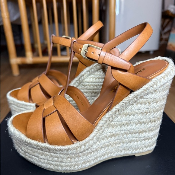 SAINT LAURENT TRIBUTE ESPADRILLES WEDGE IN SMOOTH LEATHER - Picture 6 of 14